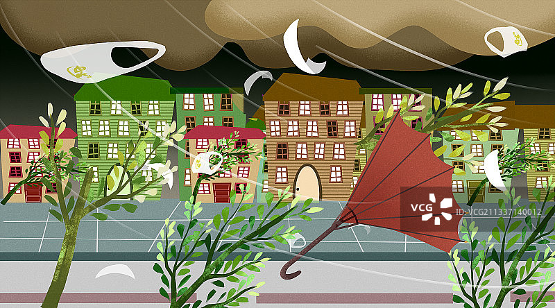 台风季的大街插画背景图片素材