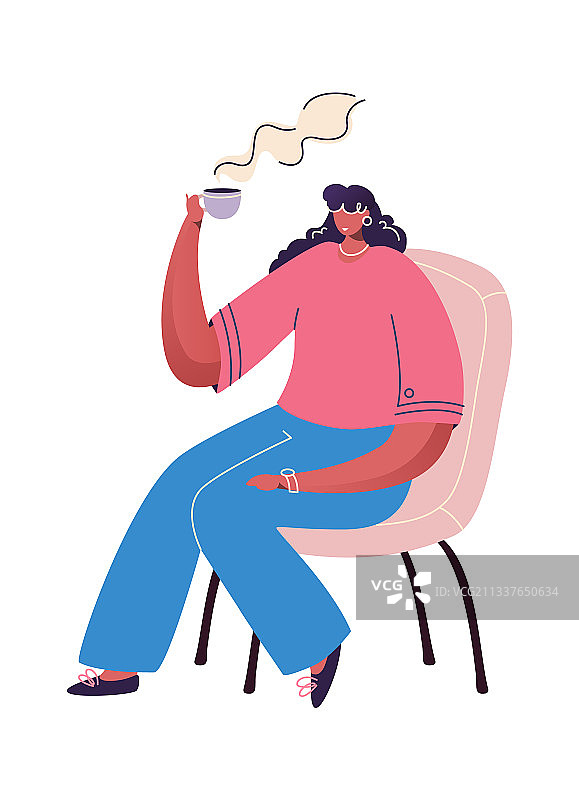 咖啡时间概念卡通女人喝热图片素材