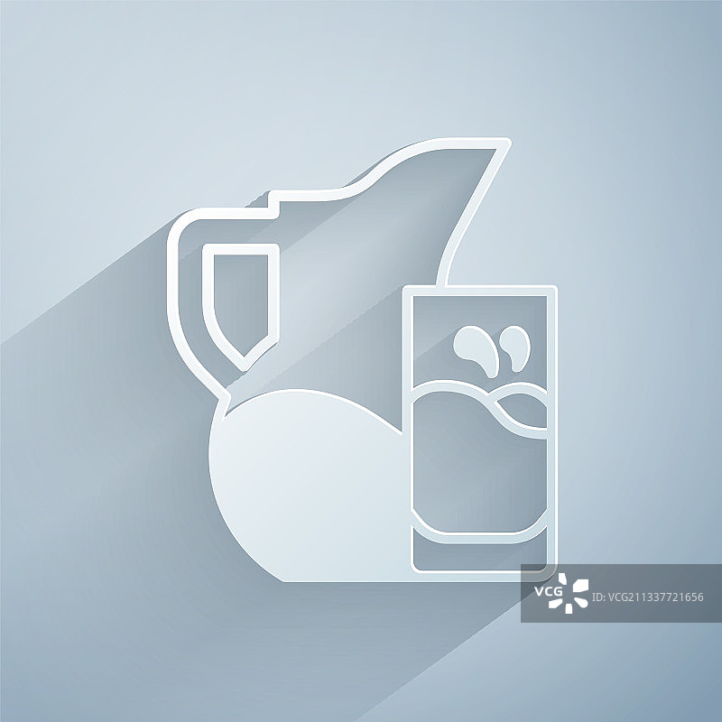 剪纸牛奶罐或水罐和玻璃图标图片素材