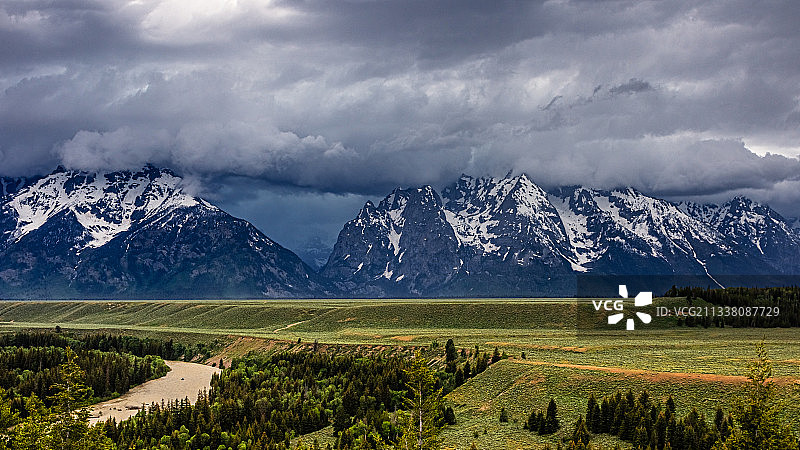 大提顿，怀俄明州，美国，美国，白雪皑皑的山峰图片素材