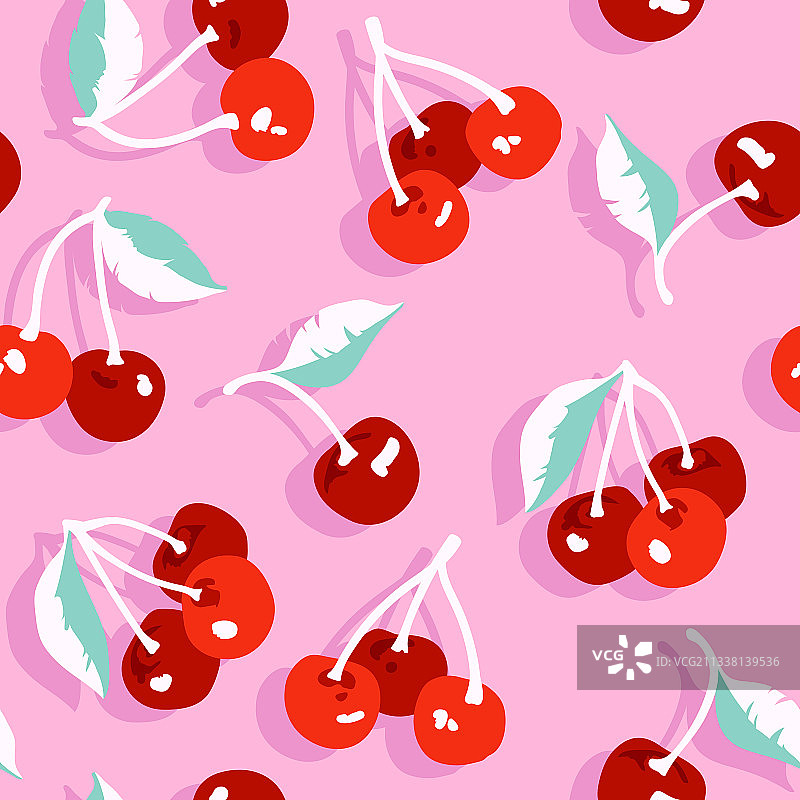 甜樱桃和树叶的夏季图案图片素材