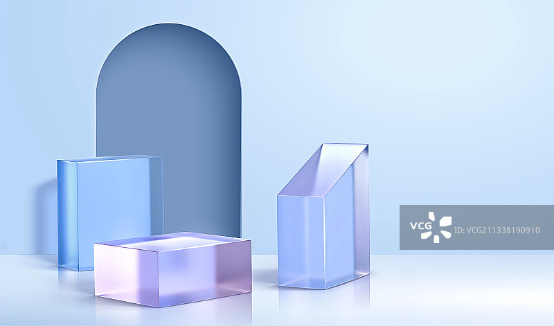 3d蓝紫色透明玻璃产品展示背景图片素材