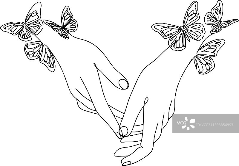 线手与蝴蝶连成一条线图片素材