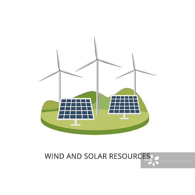 风车发电机和太阳能电池板系统图片素材