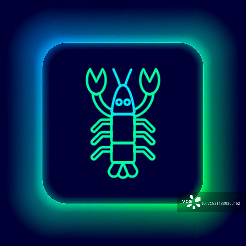 发光的霓虹灯线龙虾图标孤立在黑色图片素材