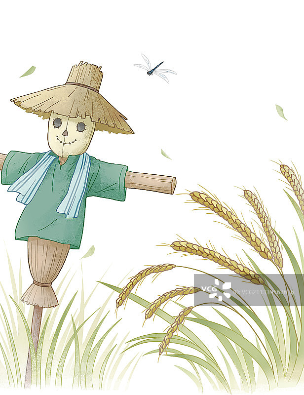 小满稻草人麦子风景插画图片素材