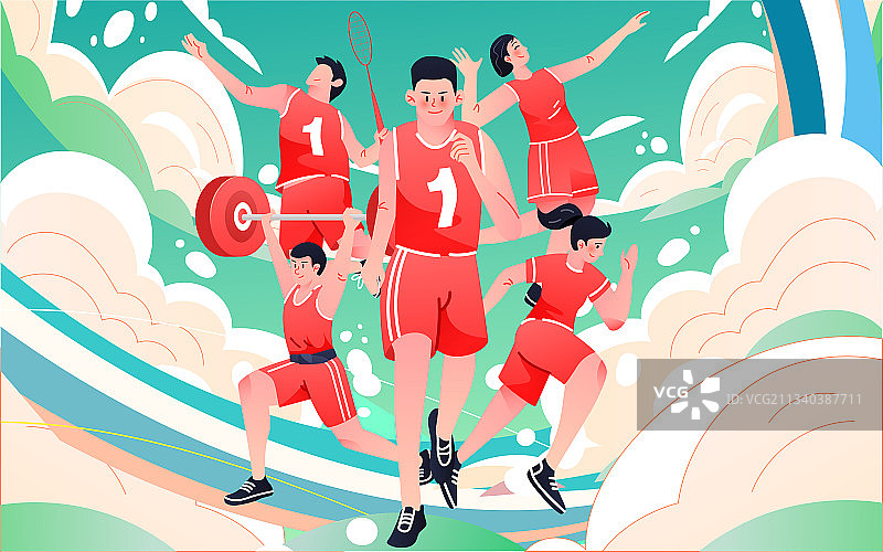 会运动员体育比赛夺冠插画活动海报背景图片素材