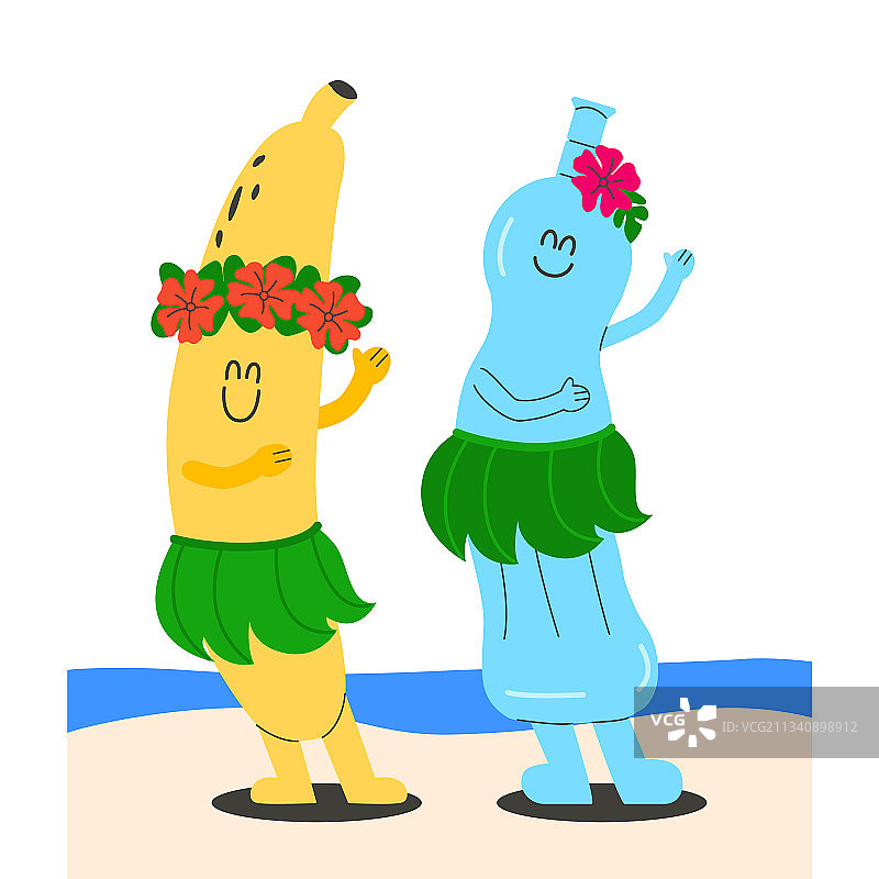香蕉水果表情符号字符享受夏天图片素材