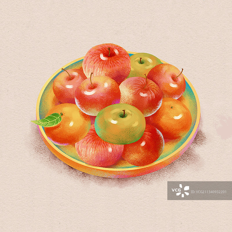 苹果桔子水果盘插画图片素材