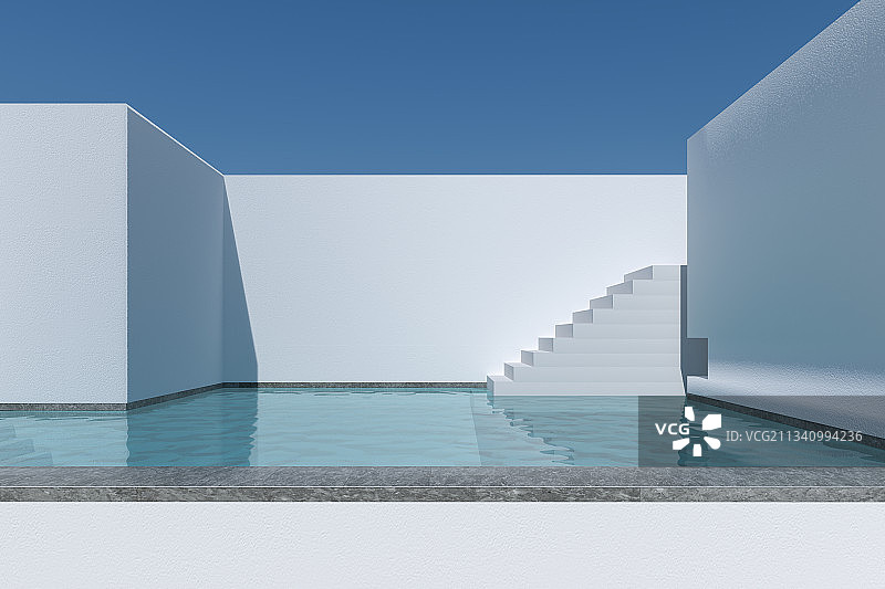 带游泳池的现代建筑，三维图形图片素材