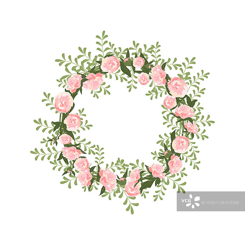 花圈牡丹圆框粉红可爱图片素材