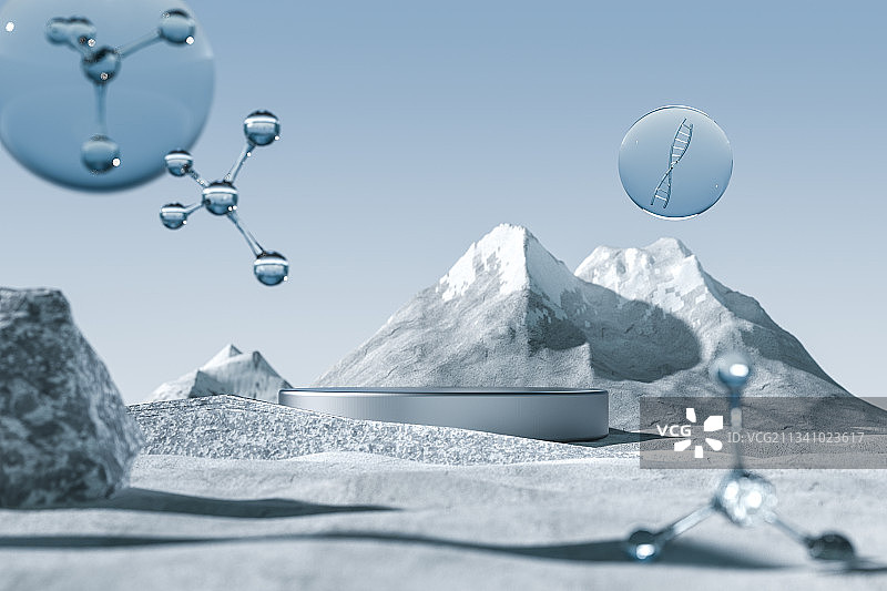水分子模型和产品展示台，三维图形图片素材