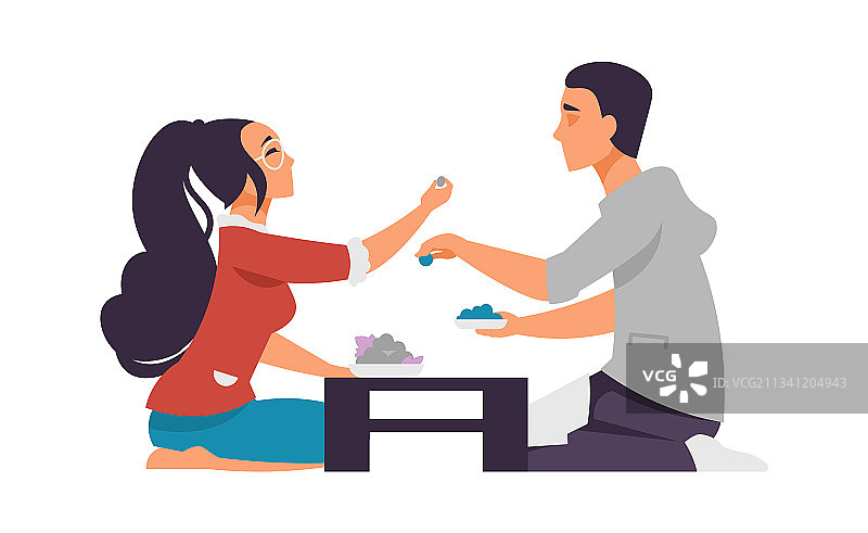卡通男孩和女孩约会在咖啡馆幸福的夫妇图片素材