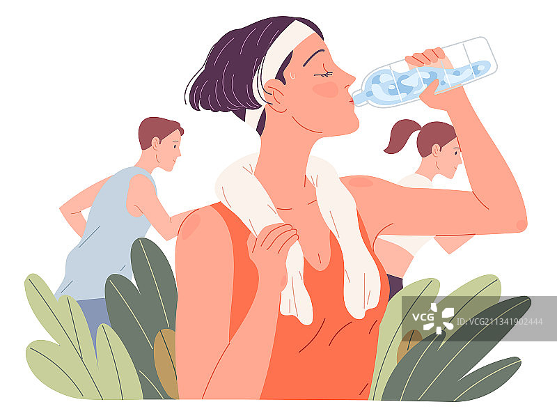 健康的女人喝的水女孩在跑步图片素材