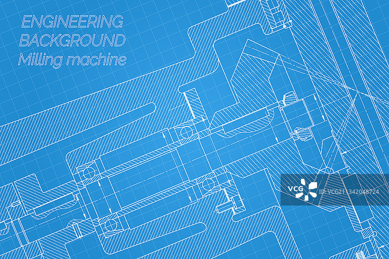 蓝色背景的机械工程图纸图片素材