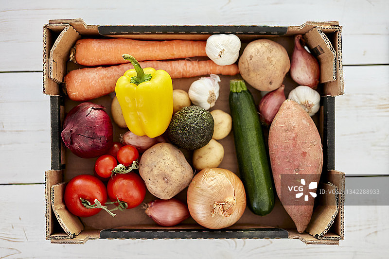 家庭健康烹饪，英国，有机蔬菜盒图片素材