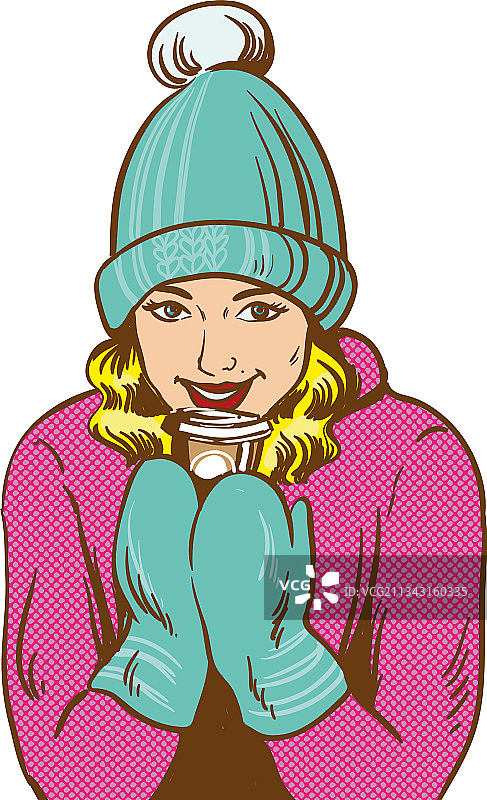 波普艺术女性喝冬天的咖啡图片素材