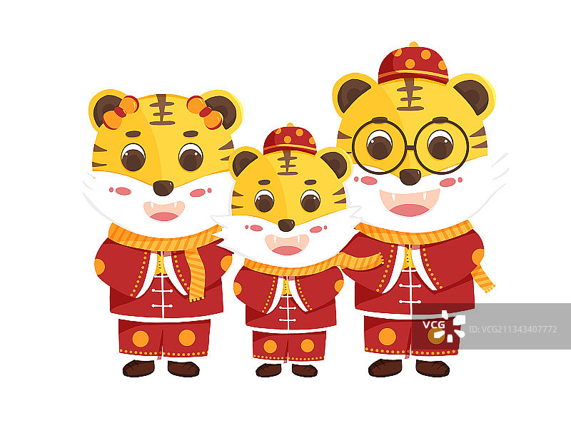 2022虎年小老虎的春节卡通形象系列插画图片素材