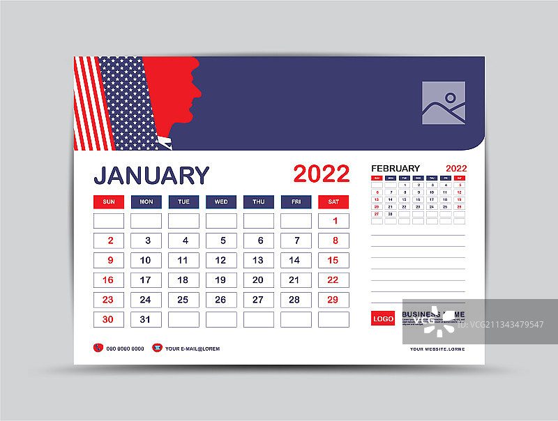 2022年日历设计- 2022年1月月模板图片素材