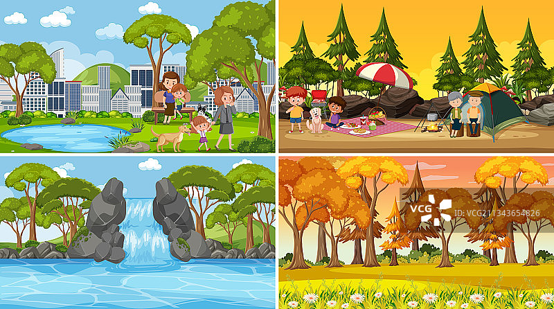 设置不同的自然场景卡通风格图片素材