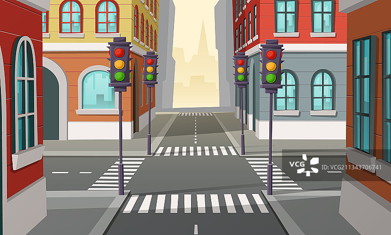 城市十字路口有红绿灯的十字路口图片素材