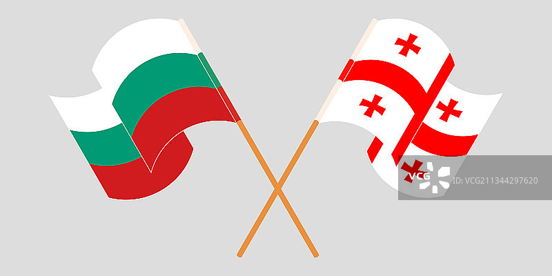 格鲁吉亚和保加利亚国旗交叉挥舞图片素材