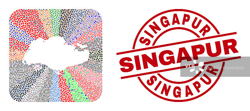 新加坡印章与新加坡地图倒置马赛克图片素材