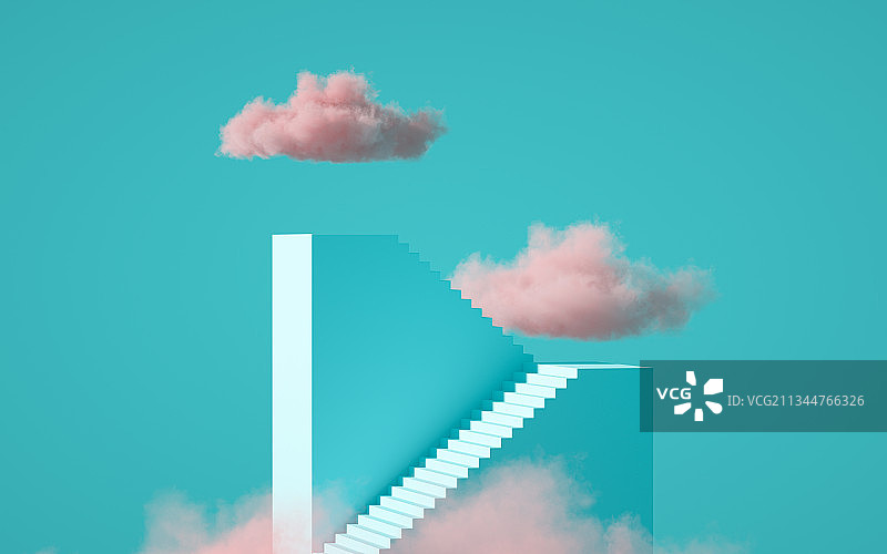云朵阶梯建筑三维图形背景图片素材