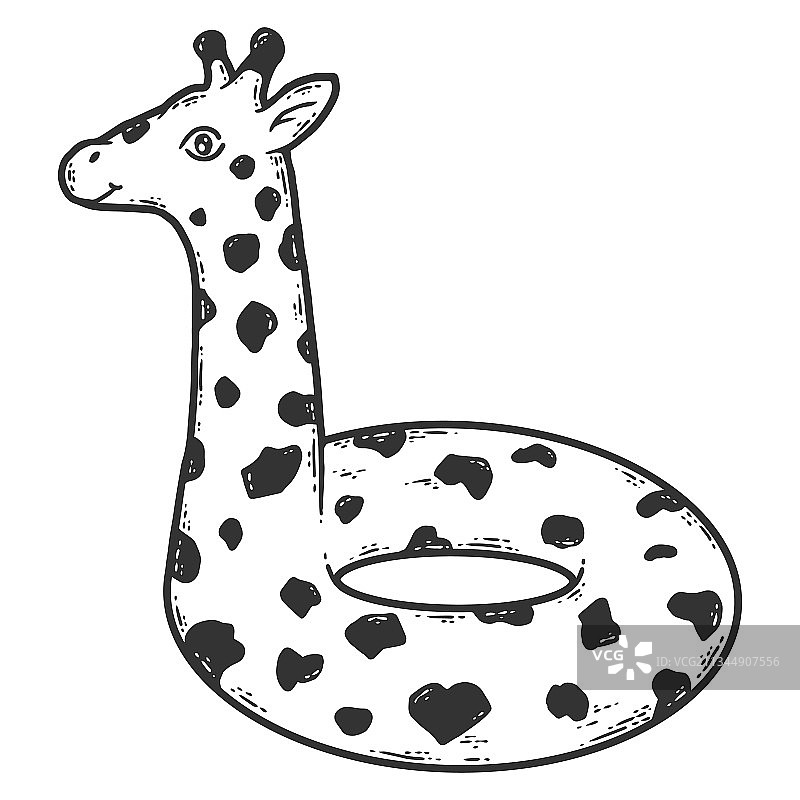 长颈鹿形状的游泳环素描划痕板图片素材