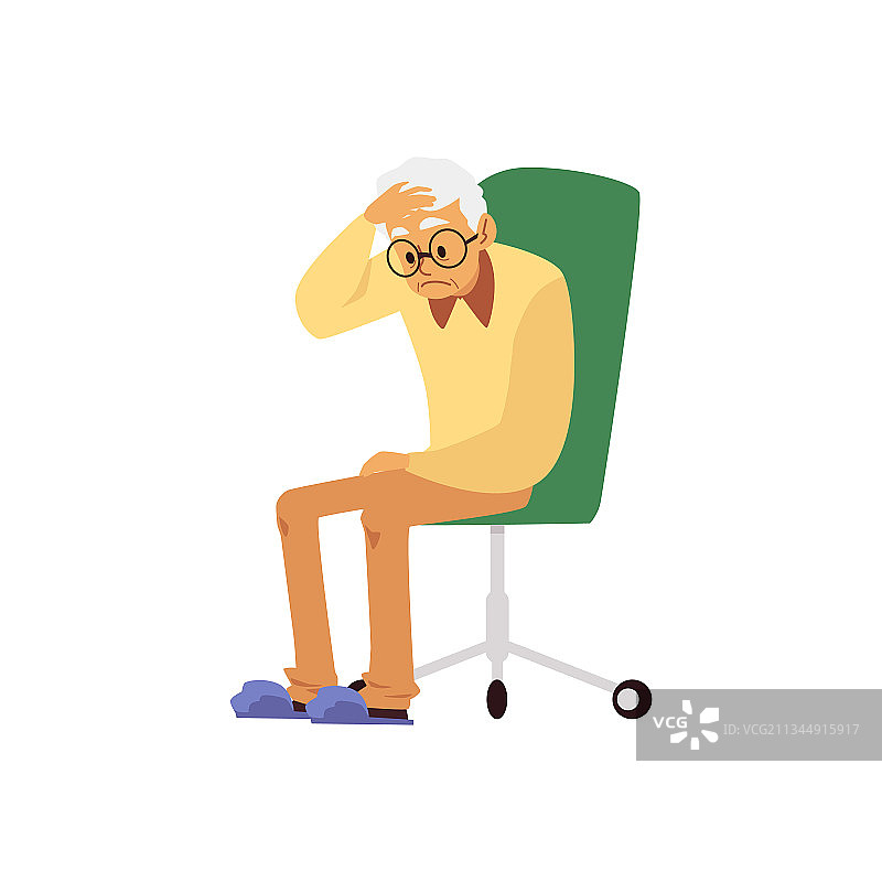 一位因头痛而疲惫的老人坐在椅子上图片素材