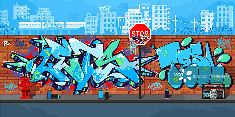 抽象多彩的城市街头涂鸦墙图片素材