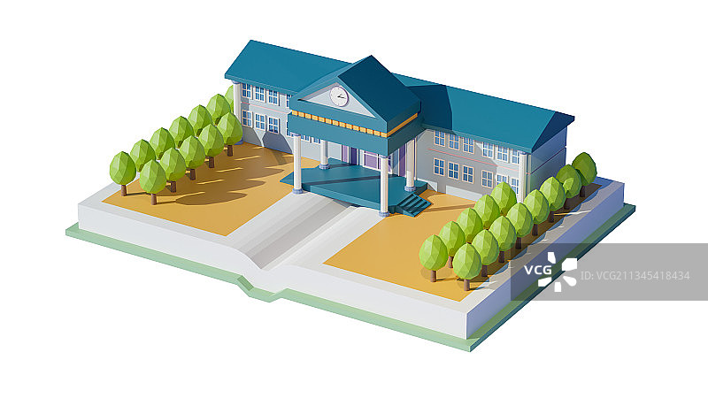3D卡通风格学校教学楼图书馆元素图片素材
