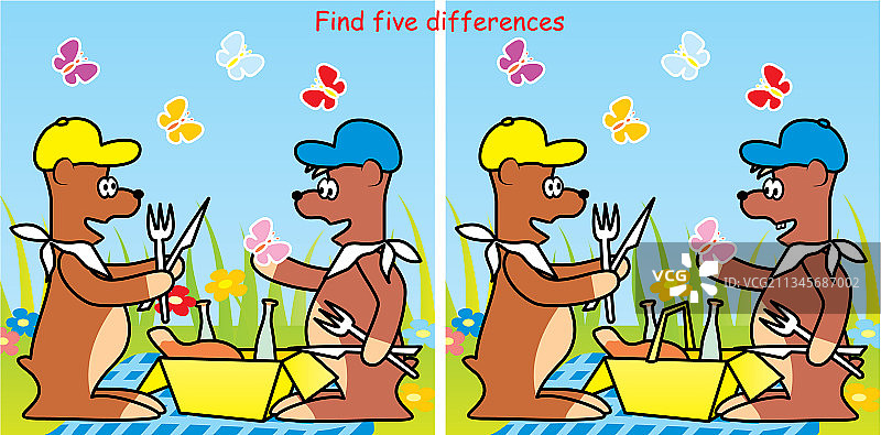 熊和野餐发现了五个不同之处图片素材