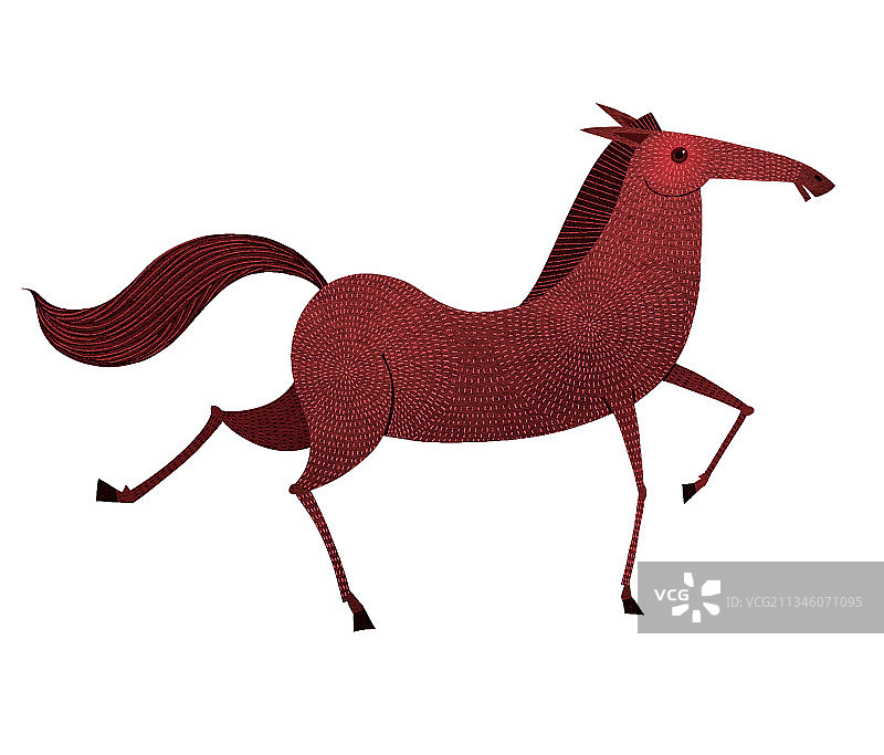 儿童插画扁平动物风格-一匹红色的马图片素材