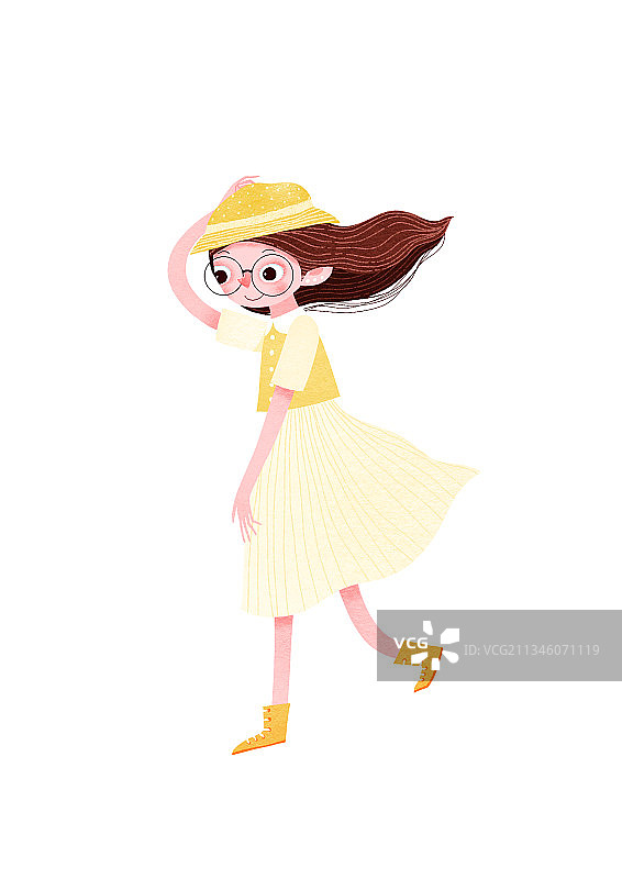 扁平儿童插画人物风格-戴着帽子的女孩图片素材