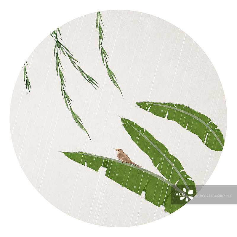 芭蕉雨中国风禅意插画图片素材