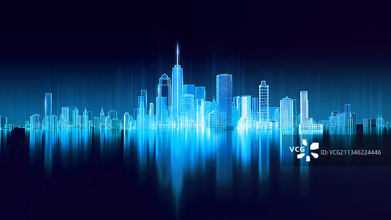 三维渲染蓝色科技感城市图片素材