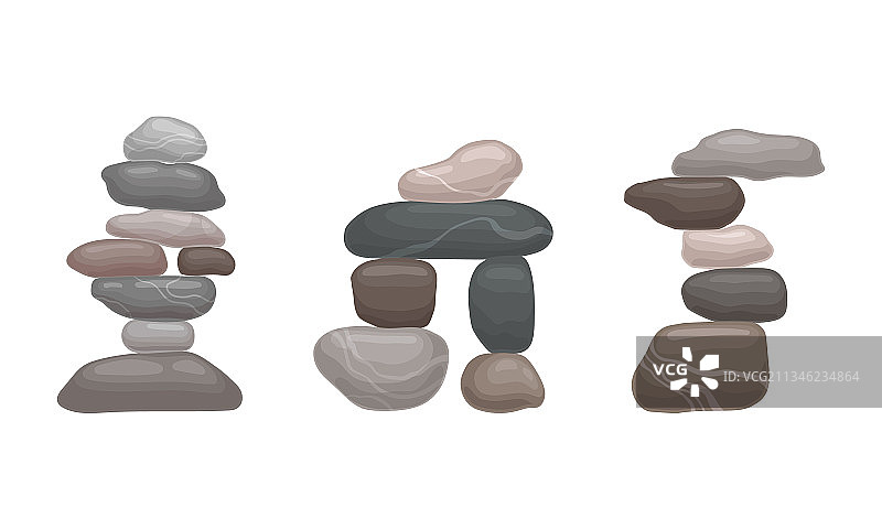 光滑的石头和鹅卵石相互平衡图片素材