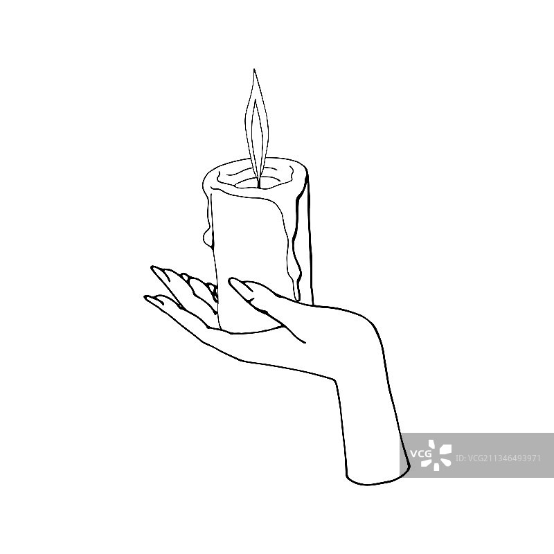 复古神秘女性手握点燃的蜡烛图片素材