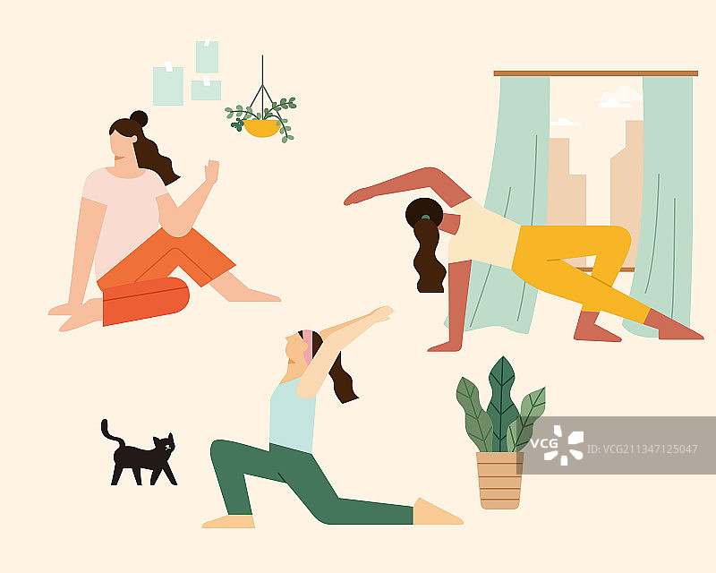 女性在家里锻炼瑜伽图片素材