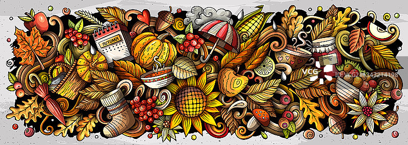 秋天自然手绘卡通涂鸦有趣图片素材