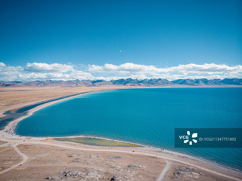 航拍中国西藏那曲纳木错高原湖泊大疆dji扎西半岛蔚蓝晴天白天图片素材