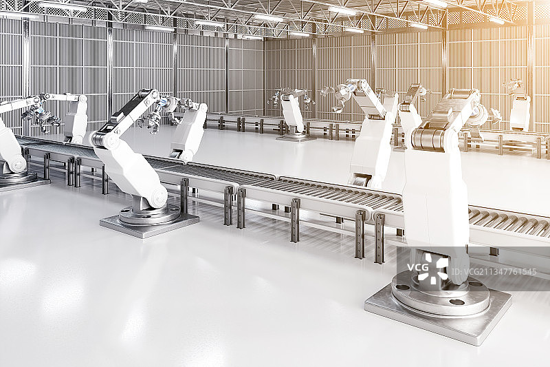 3D渲染的机械臂与工厂图片素材