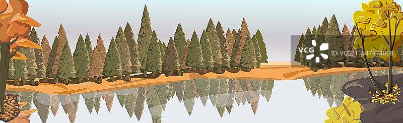 真实的混合森林反映在河流中图片素材
