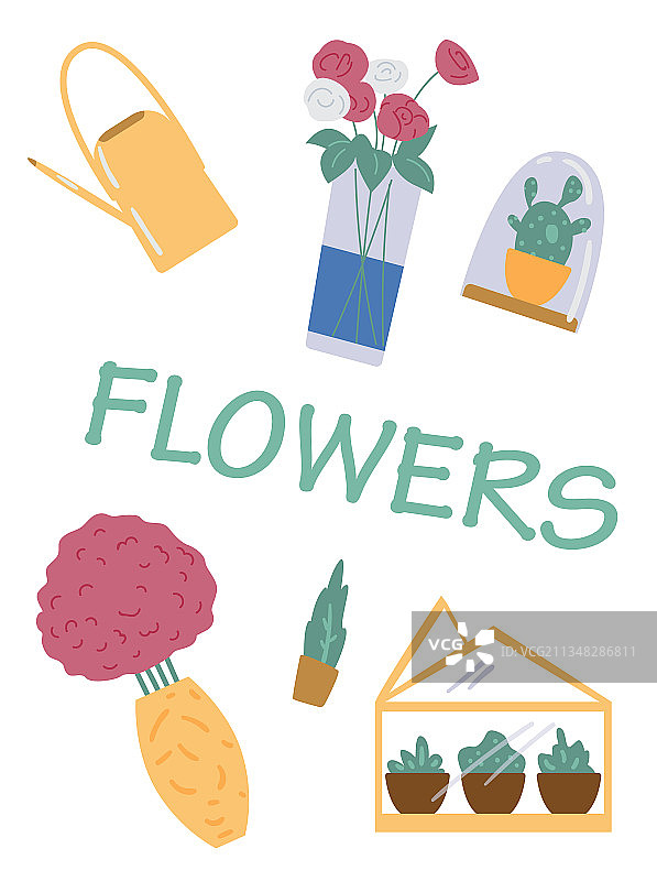 带有花园和花卉项目的植物旗帜图片素材