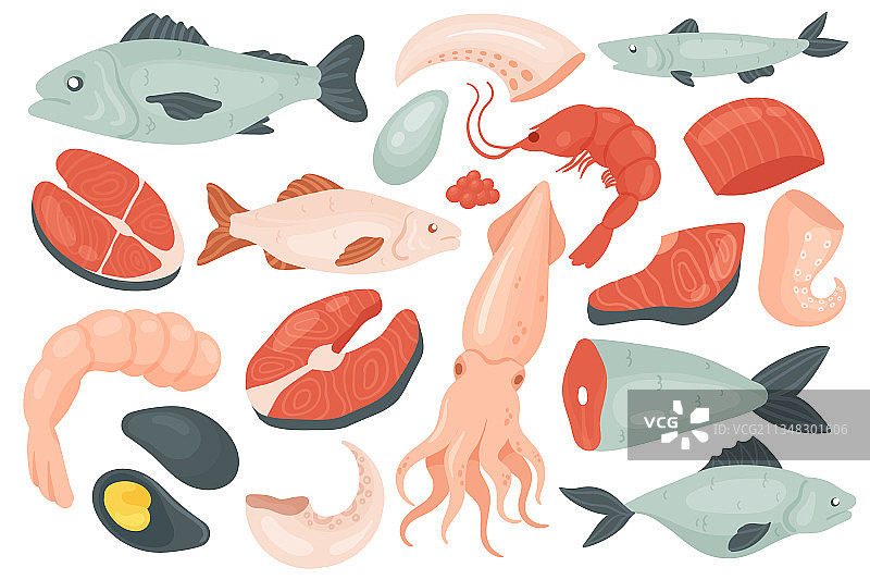 海鲜集生海鱼、海产贝类图片素材