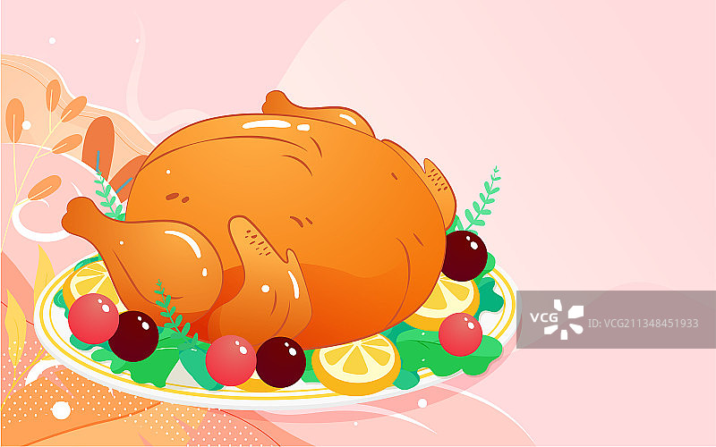 感恩节火鸡食物插画温暖晚餐美味菜肴海报图片素材