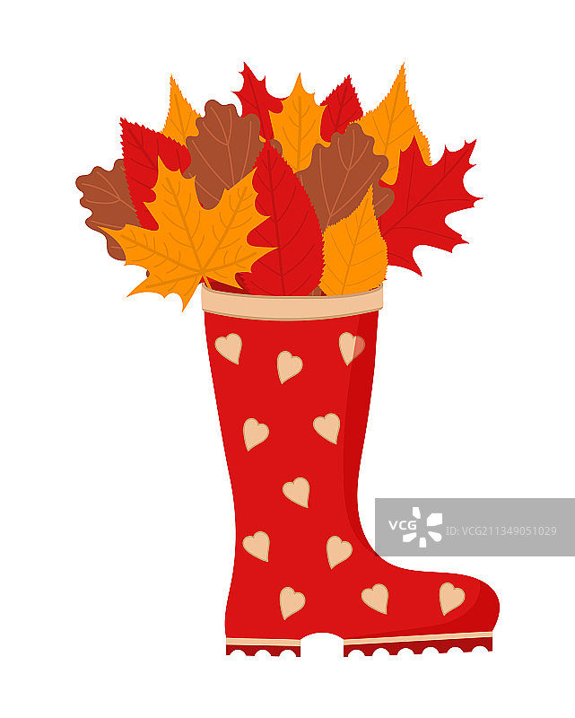 红雨靴与秋叶花束图片素材