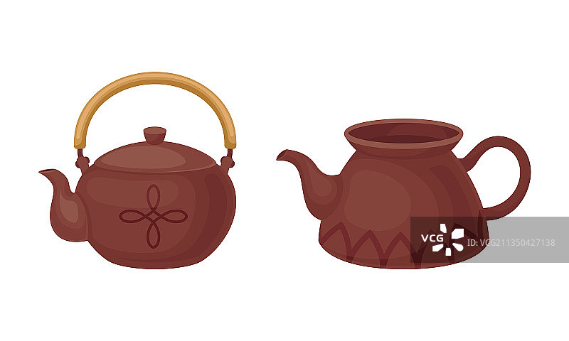 陶土厨具和带茶的陶瓷器皿图片素材