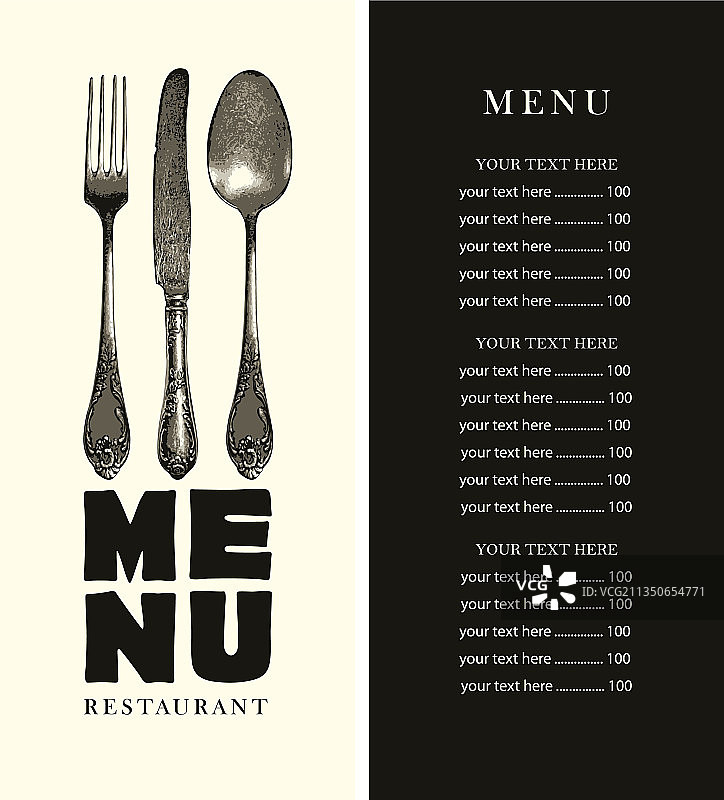 餐厅菜单和价格表和旧餐具图片素材